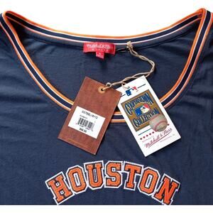 NEW Houston Astros MITCHELL & Ness Women tee shirt Cooperstown Large navy orange